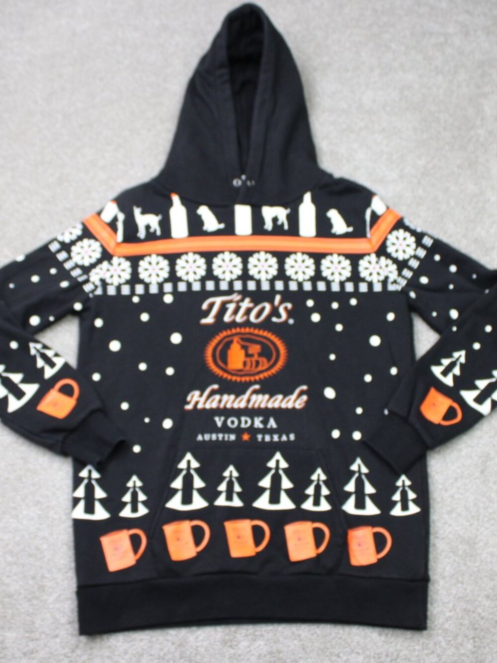 Tito's Vodka Christmas Hoodie Mens Medium Black/Orange AOP Hooded Sweatshirt